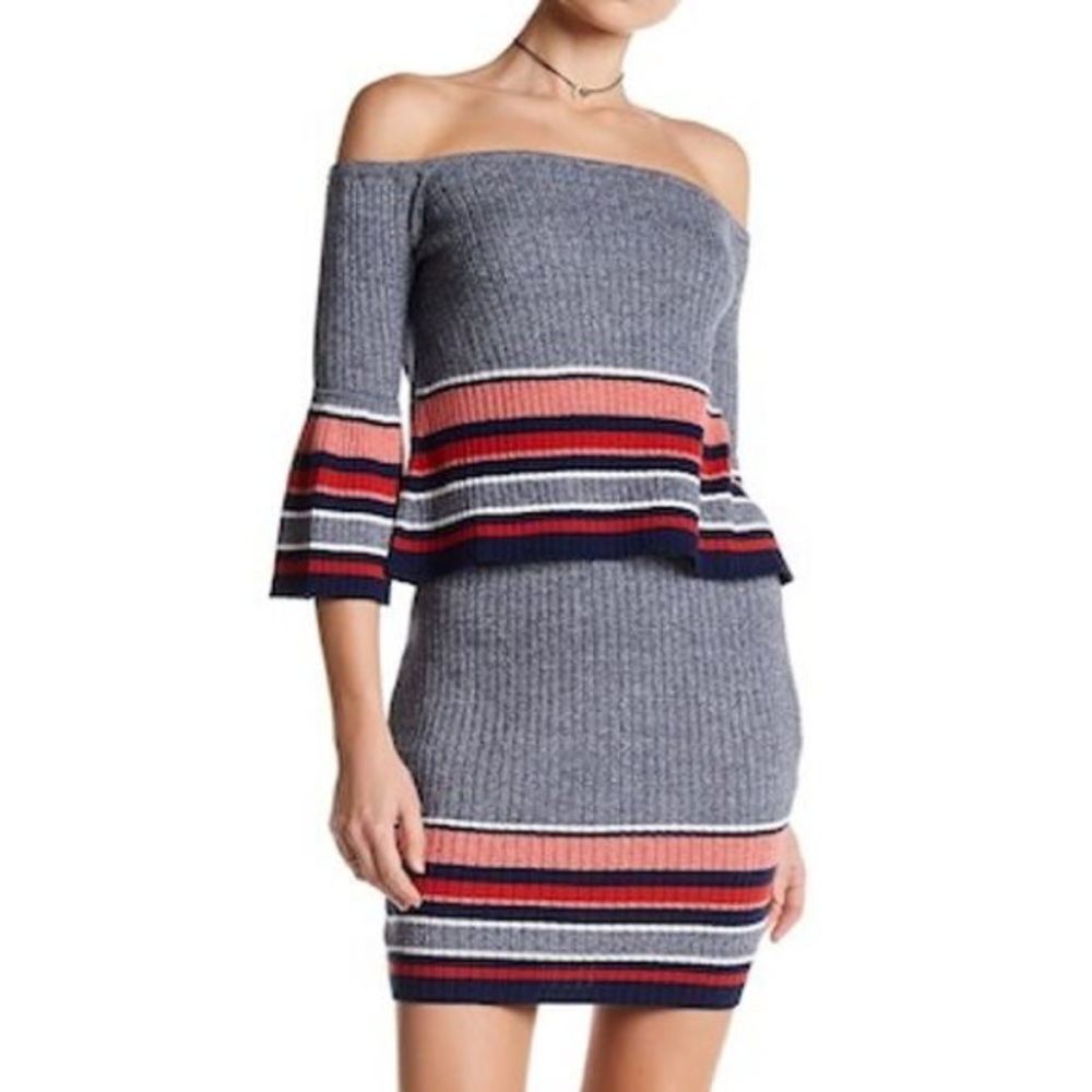 NWT Lovers + Friends Red Border Knit Striped Skirt
